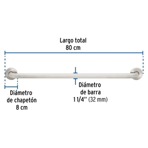 Barra recta de seguridad, acero inox, 1-1/4
