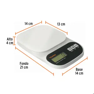 Báscula digital para cocina, plato de vidrio, 5 kg, Truper