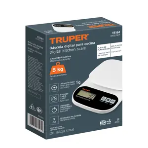 15161 / BASE-5EP Báscula digital para cocina, plato de ABS, 5 kg, Truper