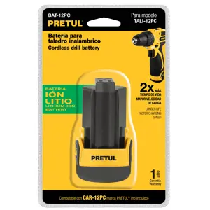 21012 / BAT-12PC Batería ión litio, 12 V para taladro compacto, Pretul