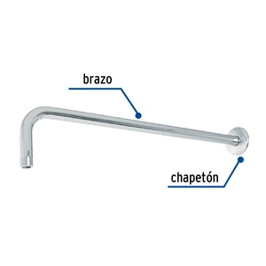 Brazo recto 50 cm con chapetón para regadera, cromo, Foset