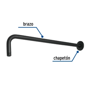 Foset Brazo recto 50 cm con chapetón para regadera, negro mate