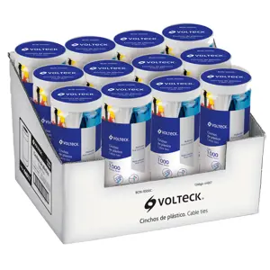 44017 / BCIN-1000C Bote con 1000 cinchos plásticos en colores surtidos, Volteck