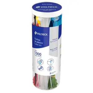 44017 / BCIN-1000C Bote con 1000 cinchos plásticos en colores surtidos, Volteck