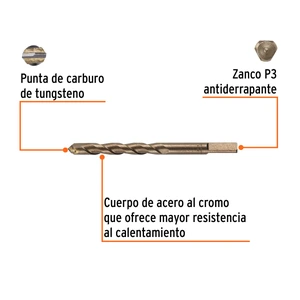 Broca para concreto de 1/2 x 6