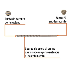 Broca para concreto de 1/4 x 6