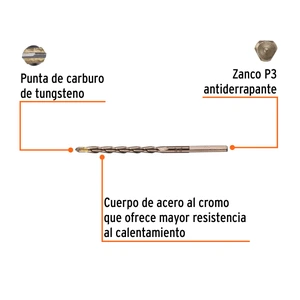 Broca para concreto de 3/16 x 4