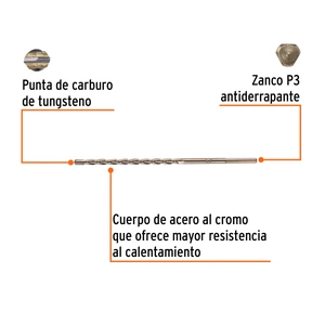 Broca para concreto de 3/16 x 6