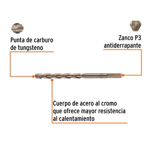 Broca para concreto de 3/8 x 6