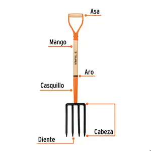 Bieldo para jardín, 4 dientes, mgo 34