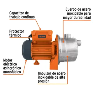 Truper Bomba eléctrica tipo jet para agua, acero inoxidable, 1/2 HP