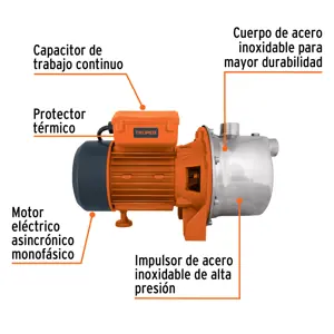 Truper Bomba eléctrica tipo jet para agua, acero inoxidable, 1 HP