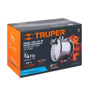 Truper Bomba eléctrica tipo jet para agua, acero inoxidable, 3/4 HP