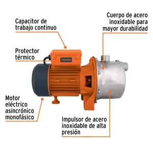 Truper Bomba eléctrica tipo jet para agua, acero inoxidable, 3/4 HP