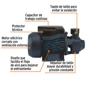 Bomba periférica 3/4 HP, altura máxima 55 m, Truper