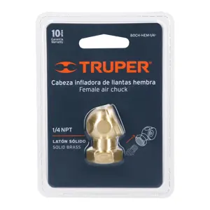 Cabeza infladora de llantas, hembra, cuerda 1/4 NPT, Truper