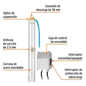 Bomba sumergible, tipo bala, 1-1/2 HP, agua limpia, Truper