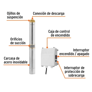 Bomba sumergible, tipo bala, 1-1/2HP, a/limpia, 220V, Truper