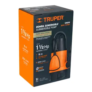 12604 / BOS-1-1/2SP Bomba sumergible plástica, 1-1/2 HP para agua sucia, Truper