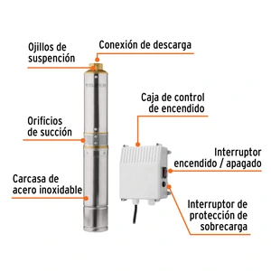 Bomba sumergible, tipo bala, 1/2 HP, a/limpia, 220V, Truper