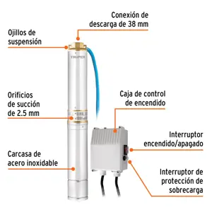 Bomba sumergible, tipo bala, 1 HP, agua limpia, Truper