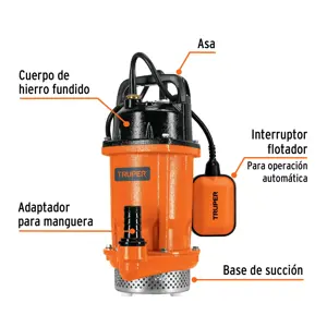 Bomba sumergible hierro fundido, agua limpia, 3/4 HP, TRUPER