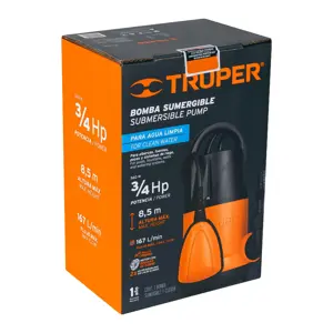 12600 / BOS-3/4LP Bomba sumergible plástica, 3/4 HP para agua limpia, Truper