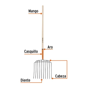 Truper Bieldo para estiércol 10 dientes, mgo largo 48