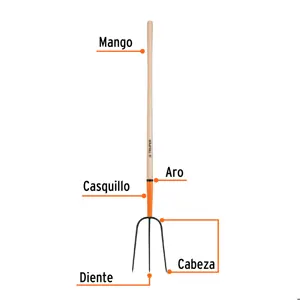 Bieldo para paja, 3 dientes, mgo largo 48
