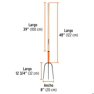 Bieldo para paja, 3 dientes, mgo largo 48