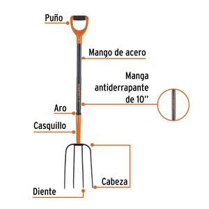 Bieldo para paja, 4 dientes, mgo de acero 37