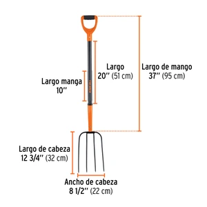 Bieldo para paja, 4 dientes, mgo de acero 37