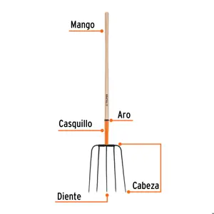 Bieldo para paja, 5 dientes, mgo largo 48