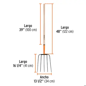 Bieldo para paja, 5 dientes, mgo largo 48