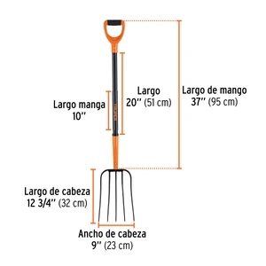 Bieldo para paja, 5 dientes, mgo de acero 37