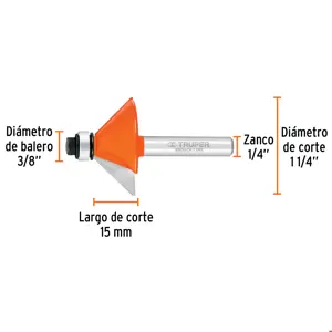 Broca para router, chaflán, 1-1/4