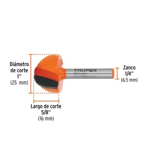 Broca para router, media caña, 1