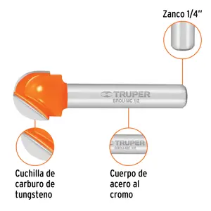 Broca para router, media caña, 1/2