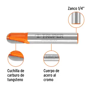 Broca para router, media caña, 1/4