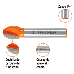 Broca para router, media caña, 3/8