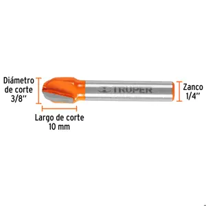 Broca para router, media caña, 3/8