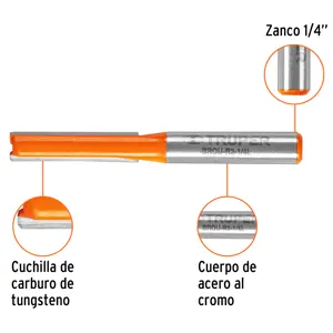 Broca para router, recta 2 filos, 1/4