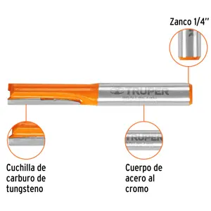 Broca para router, recta 2 filos, 1/4