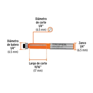 Broca para router, corte recto, 1/4