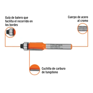 Broca para router, corte recto, 3/8