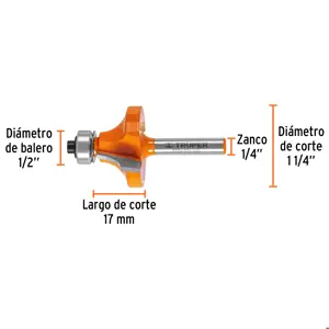 Broca para router, redondeado, 1-1/4