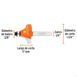 Truper Broca para router, redondeado con moldura, 1-1/4