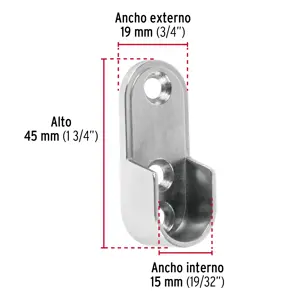 Brida niquelada para tubo ovalado de clóset, Hermex