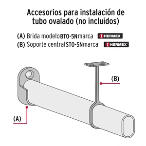 Brida negra para tubo ovalado de closet, Hermex