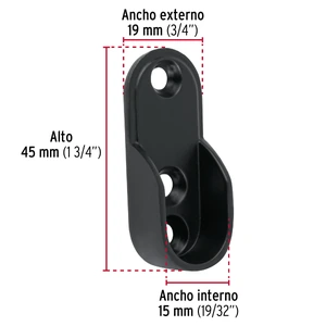 Brida negra para tubo ovalado de closet, Hermex